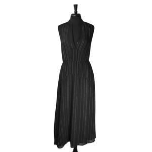 Vince Women's Maxi Dress Black Pinstripe V-Neck Fitted Elastic Waist Lined Sz 6